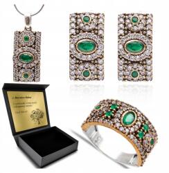 Ottomania Ezüst Ékszer Szett 925 Cirkónia Smaragd Női Gravírozás Szett (kpl-061_12r)