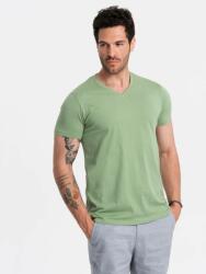 Ombre Clothing Класическа мъжка тениска BASIC с V-образно деколте от памук - зелена V11 OM-TSBS-0145 Ombre Clothing Ombre Clothing | Zelen | МЪЖЕ | L