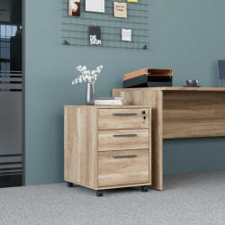 Adore Corp Mobil Adore New York Rollbox Office, 3 Sertare, sertar cu cheie, Natur, 45x63x51 cm (NKS-530-TT-1) Comoda