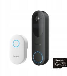 Reolink D340B Chime elemes Wi-Fi videós kapucsengő 64 GB-os microSD kártya (D340B+CHIME+64GB)
