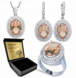 Ottomania 925-ÖS Ezüst Ékszerszett Morganit Cirkóniákkal Nőknek Gravírozás (R061_14r)