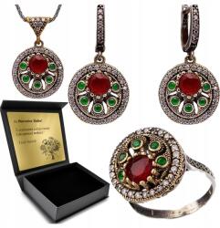 Ottomania Ezüst Ékszer Szett 925 Cirkónia Rubin Smaragd Gravírozás Ajándék (kpl-036_19r)