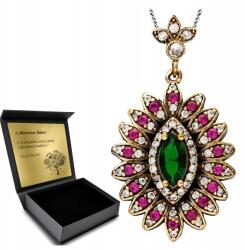 Ottomania Ezüst Nyaklánc Smaragddal És Cirkóniákkal Nagy Smaragd Csokor Gravírozás (kpl-077n)