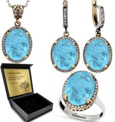 Ottomania Ezüst Ékszer Szett 925 Cirkónia Turmalin Szett Női Gravírozás (R125_17r)