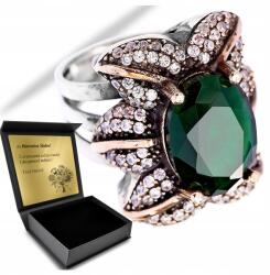 Ottomania Ezüst Gyűrű 925 Cirkónia Smaragd Ékszer Nőknek Gravírozás (501p_14r)