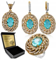 Ottomania Ezüst Ékszer Szett 925 Cirkónia Topáz Szett Nőknek Gravírozás (kpl-043_21r)