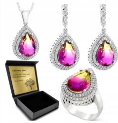 Ottomania Ezüst Ékszer Szett 925 Cirkónia Ametiszt Szett Nőknek Gravírozás (R076_19r)
