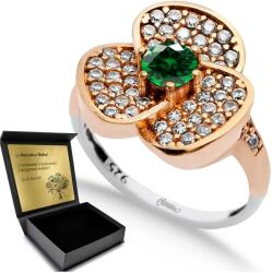 Ottomania Gyűrű Ezüst Cirkónia Smaragd Ékszer Női Gravírozás Ajándék (R187p_13r)