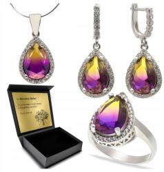 Ottomania Ezüst Ékszer Szett 925 Cirkónia Ametiszt Szett Nőknek Gravírozás (R067_12r)
