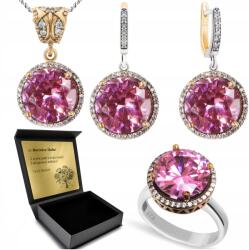 Ottomania 925-ÖS Ezüst Ékszerszett Rózsaszín Topáz Cirkóniákkal Gravírozás Ajándék (R031_14r)