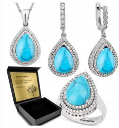 Ottomania Ezüst Ékszer Szett 925 Cirkónia Türkiz Női Szett Gravírozás (R114_14r)
