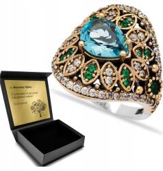 Ottomania Ezüst Gyűrű 925 Cirkónia Smaragd Topáz Női Gravírozás Ajándék (kpl-021p_20r)