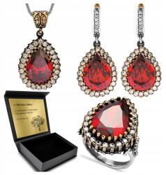 Ottomania 925-ÖS Ezüst Ékszerszett Gránáttal És Cirkóniákkal Nőknek Gravírozás (R006_17r)