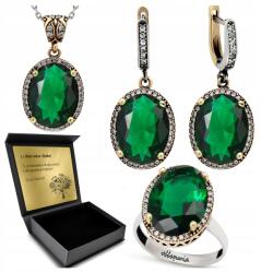 Ottomania 925-ÖS Ezüst Ékszerszett Smaragd Cirkóniákkal Nőknek Gravírozás (R050_22r)