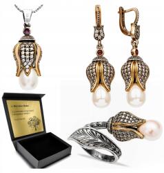 Ottomania Ezüst Ékszer Szett 925 Strassz Gyöngy Szett Női Gravírozás (kpl-020)