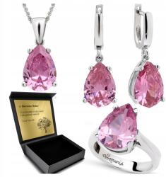 Ottomania Ezüst Ékszer Szett 925 Rózsaszín Topáz Szett Nőknek Gravírozás (R103_19r)