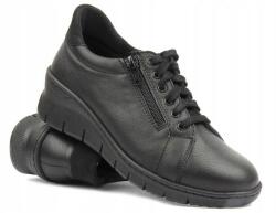 Wasak Női Félcipő Wasak 0703 Fekete Bőr Fűzött Cipzárral (0703BK)