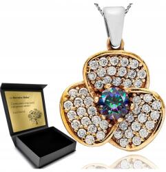 Ottomania Nyaklánc Lánc Ezüst 925 Medál Virág Strassz Topáz Gravírozás (R184n)