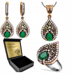 Ottomania Ezüst Ékszer Szett 925 Cirkónia Smaragd Női Gravírozás Szett (kpl-056_17r)
