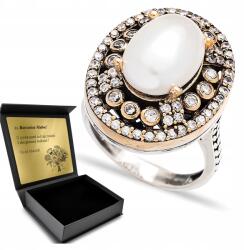 Ottomania Ezüst Gyűrű 925 Cirkónia Gyöngy Ékszer Nőknek Gravírozás (R169p_25r)