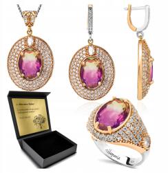 Ottomania Ezüst Ékszer Szett 925 Cirkónia Ametiszt Szett Nőknek Gravírozás (R150_25r)