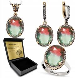 Ottomania Ezüst Ékszer Szett 925 Cirkónia Turmalin Szett Női Gravírozás (R113_17r)