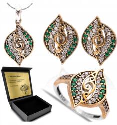 Ottomania Ezüst Ékszer Szett 925 Cirkónia Smaragd Szett Női Gravírozás (kpl-017_21r)