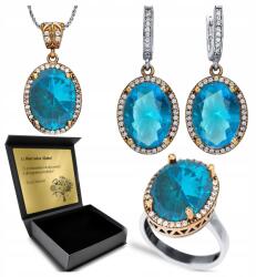 Ottomania 925-ÖS Ezüst Ékszerszett Cirkóniákkal És Kék Topázzal Gravírozás (R044_17r)