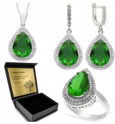 Ottomania Ezüst Ékszer Szett 925 Cirkónia Smaragd Női Gravírozás Szett (R083_17r)