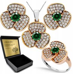 Ottomania Ezüst Ékszer Szett 925 Cirkónia Smaragd Női Gravírozás Szett (R187_23r)