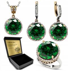Ottomania 925-ÖS Ezüst Ékszerszett Smaragd Cirkóniákkal Nőknek Gravírozás (R033_20r)
