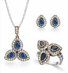 Ottomania Török Ékszer Szett Eredeti Virág Zafír Cirkóniákkal Gravírozás (kpl-097_19r)