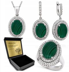Ottomania Ezüst Ékszer Szett 925 Cirkónia Malachit Szett Női Gravírozás (R098_11r)