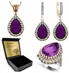 Ottomania Ezüst Ékszer Szett 925 Cirkónia És Ametiszt Szett Gravírozás (R003_21r)