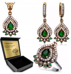 Ottomania Ezüst Ékszer Szett 925 Cirkónia Smaragd Női Gravírozás Szett (kpl-100_11r)