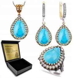 Ottomania 925-ÖS Ezüst Ékszerszett Cirkóniákkal És Türkizzel Nőknek Gravírozás (R013_22r)