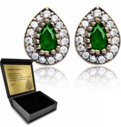 Ottomania Ezüst fülbevaló cirkóniákkal és smaragddal Könnycsepp Női Ajándék Gravírozás (506k)