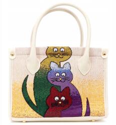 Ottomania Kézitáska Válltáska Crossbody Shopper Ökobőr Gobelin Macskák Színes (Turecka Torebka Damska Koci Motyw Wzór Koty)