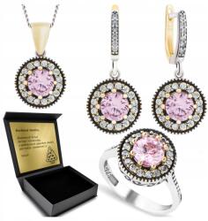 Ottomania 925-ÖS Ezüst Ékszerszett Rózsaszín Topáz Cirkóniákkal Gravírozás Ajándék (R023_10r)