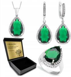 Ottomania Ezüst Ékszer Szett 925 Cirkónia Smaragd Női Gravírozás Szett (R073_19r)