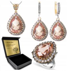 Ottomania 925-ÖS Ezüst Ékszerszett Morganit Cirkóniákkal Nőknek Gravírozás (R015_17r)