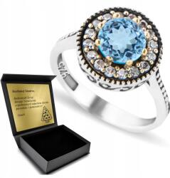 Ottomania 925-ÖS Ezüst Gyűrű Cirkóniákkal És Kék Topázzal Nőknek Gravírozás (R017p_23r)