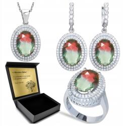 Ottomania Ezüst Ékszer Szett 925 Cirkónia Turmalin Szett Női Gravírozás (R065_14r)