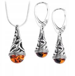 Ezüst Női Szett eredeti balti Borostyán Ezüst 925 Ajándék (CzarBursztynu 1b08)