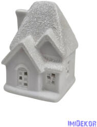  Kerámia fehér téli házikó - Csillámos tetejű C