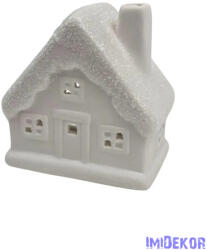 Kerámia fehér téli házikó - Csillámos tetejű B
