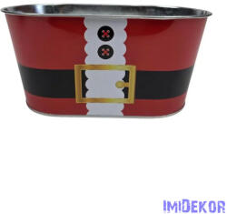 Karácsonyi mintás bádog kaspó ovál - Mikulás öv