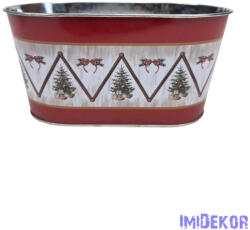  Karácsonyi mintás bádog kaspó ovál - Fagyal
