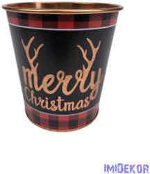 Karácsonyi mintás bádog kaspó 10 cm - Agancsos Merry Xmas
