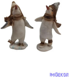 Barna kötött sapkás pingvin figura